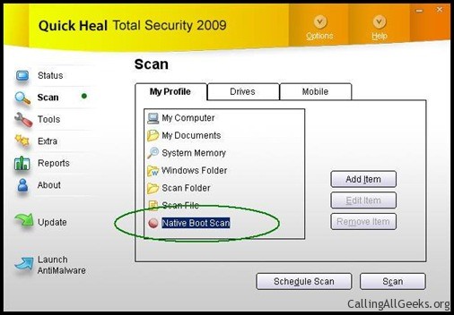 quick heal boot time scan